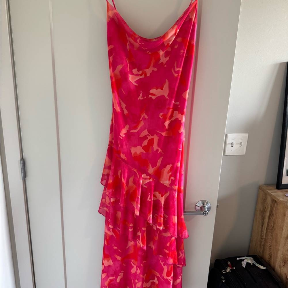 Pink Asymmetrical Spaghetti Strap Sundress